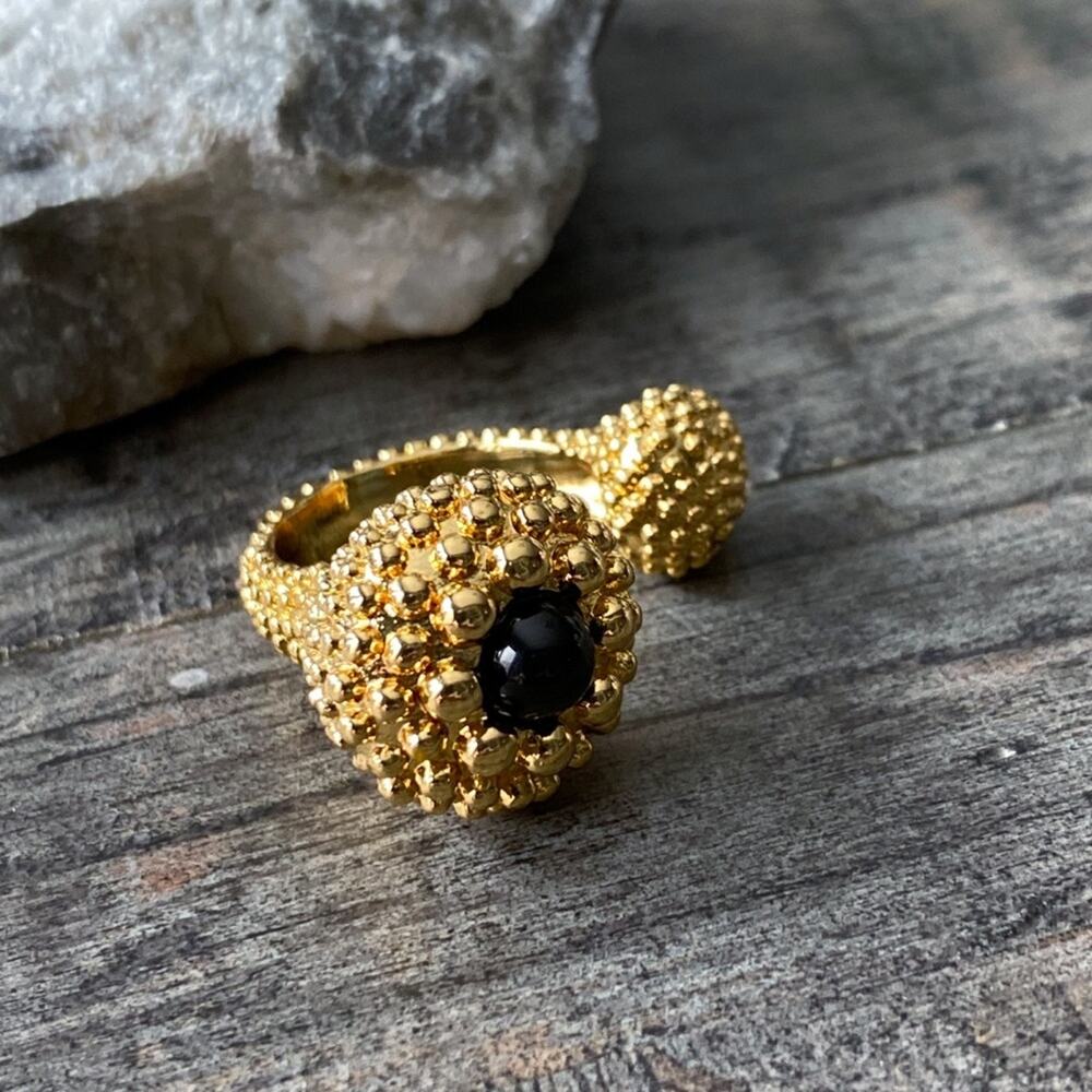 NEW Gold Textured Ring With Black Accent Stone - Picture 15 of 15